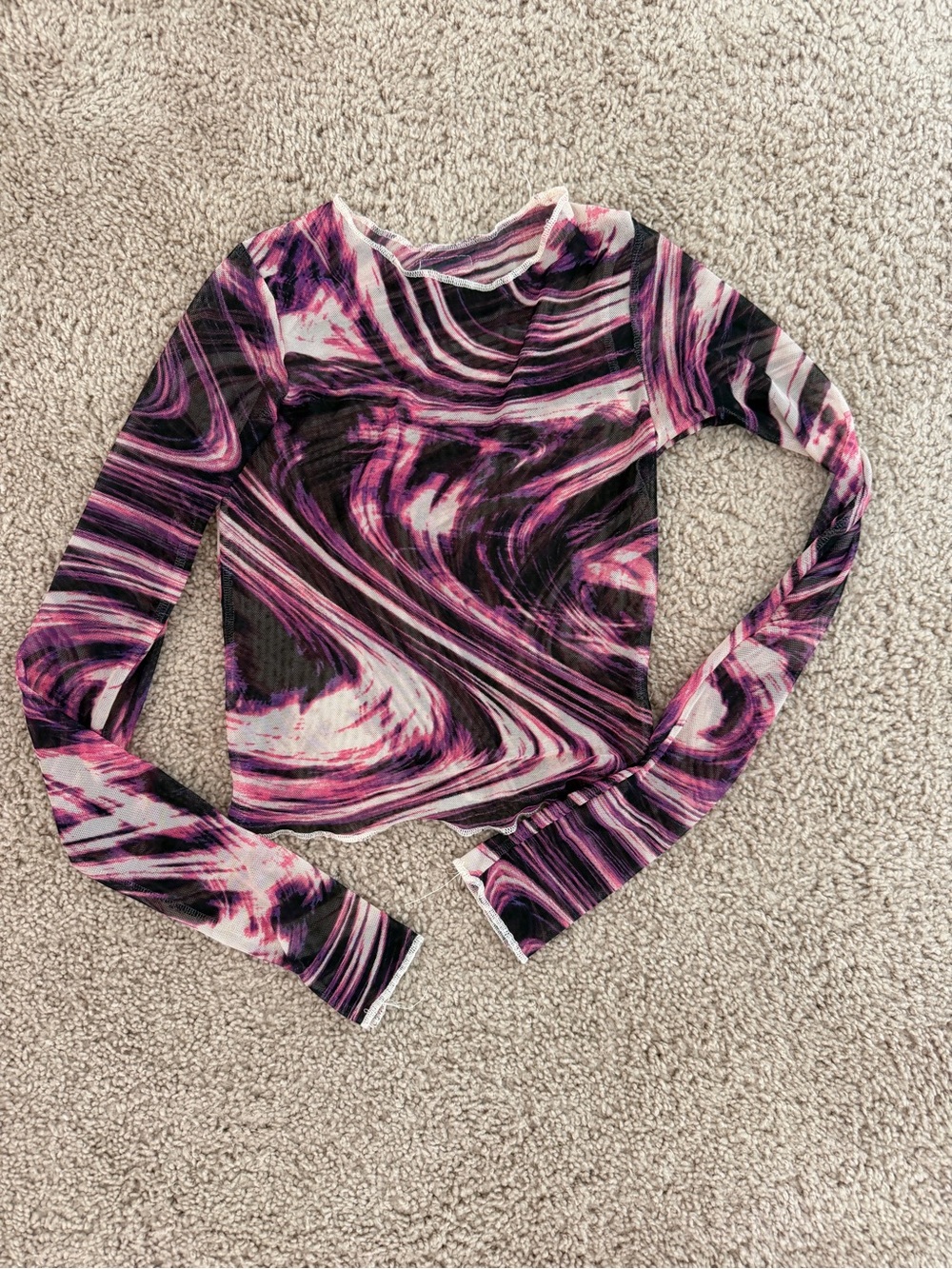 Five Dancewear Girls Mesh Swirl Print Top - Pink & Black